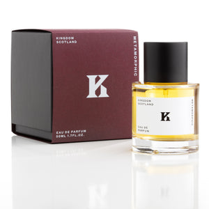 Kingdom Scotland Metamorphic Eau de Parfum bottle and grey packaging on a white background