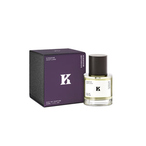 White cut out shot of the purple Kingdom Botanica perfume bottle and box